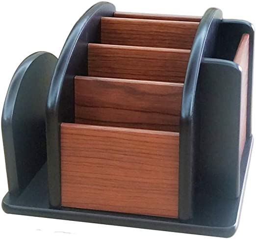Rotatable remote control organizer wooden multi-purpose pen holder multi compartment storage