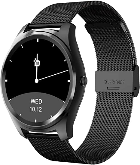 Bean Information Technology Fusion Smart Watch Compatible with Android Phones, Black with Stainless Strap