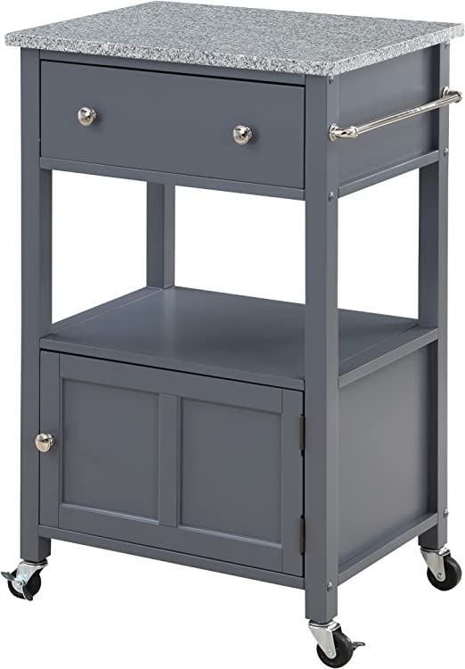 OSP Home Furnishings Fairfax Kitchen Cart with Granite Work Top and Extra Storage Drawer