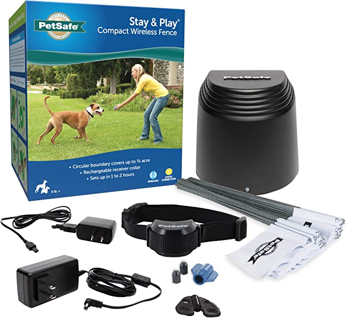 PetSafe Stay & Play Compact Wireless Pet Fence, LCD Screen to Adjust Circular Boundary