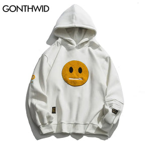 GONTHWID Zipper Pocket Smile Face Patchwork Fleece Hoodies Sweatshirts Streetwear Mens Hip Hop Casual Pullover Hooded Male Tops