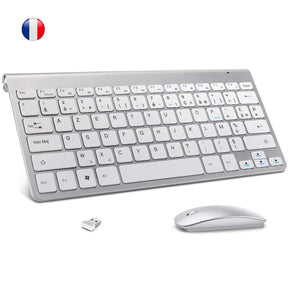 Wireless AZERTY French Keyboard Mouse Ultra Slim Multimedia Keyboard Mouse Combo Low Noise for Laptop Desktop Windows Smart TV