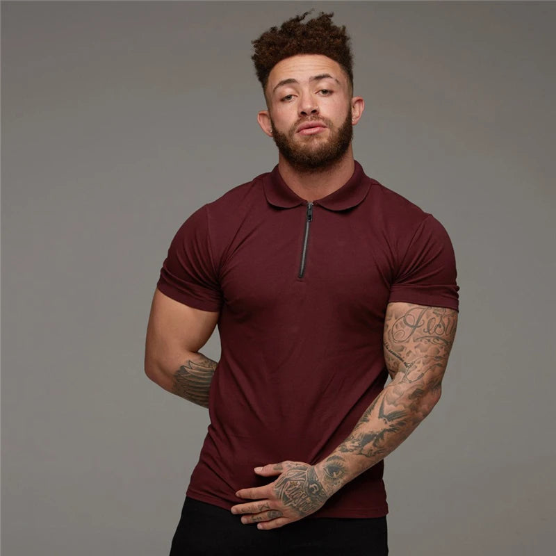 Muscleguys Man Fashion Polo Shirt Casual Fashion Plain Color Short Sleeve High Quality Slim Polo Shirt Men Fitness Polo homme