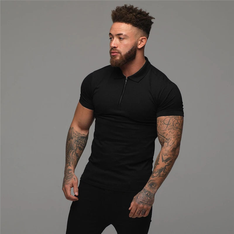 Muscleguys Man Fashion Polo Shirt Casual Fashion Plain Color Short Sleeve High Quality Slim Polo Shirt Men Fitness Polo homme