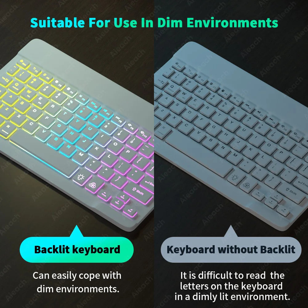 Keyboard For Tablet Android iOS Windows Wireless Mouse Keyboard Bluetooth-compatible Rainbow Backlit Keyboard For iPad Phone