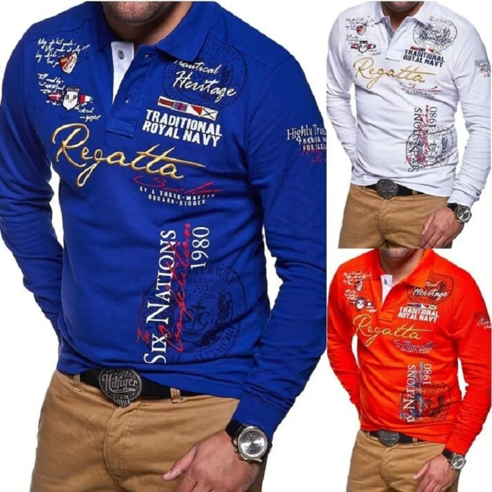 Men's Fashion Personality Cultivating Long-sleeved Polo Shirts