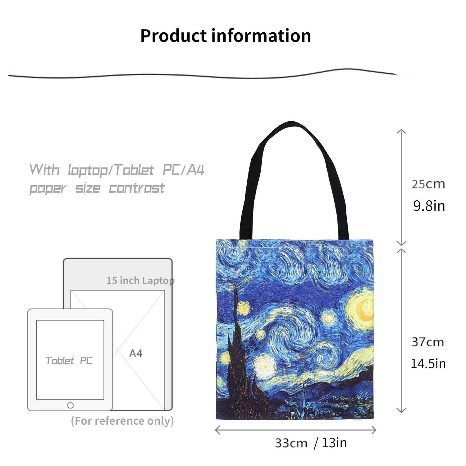 Van Gogh Series Canvas Bag Oil Painting Starry Night Sunflower Apricot Flower Coffee Holder Handbag Lightweight Shoulder Bag