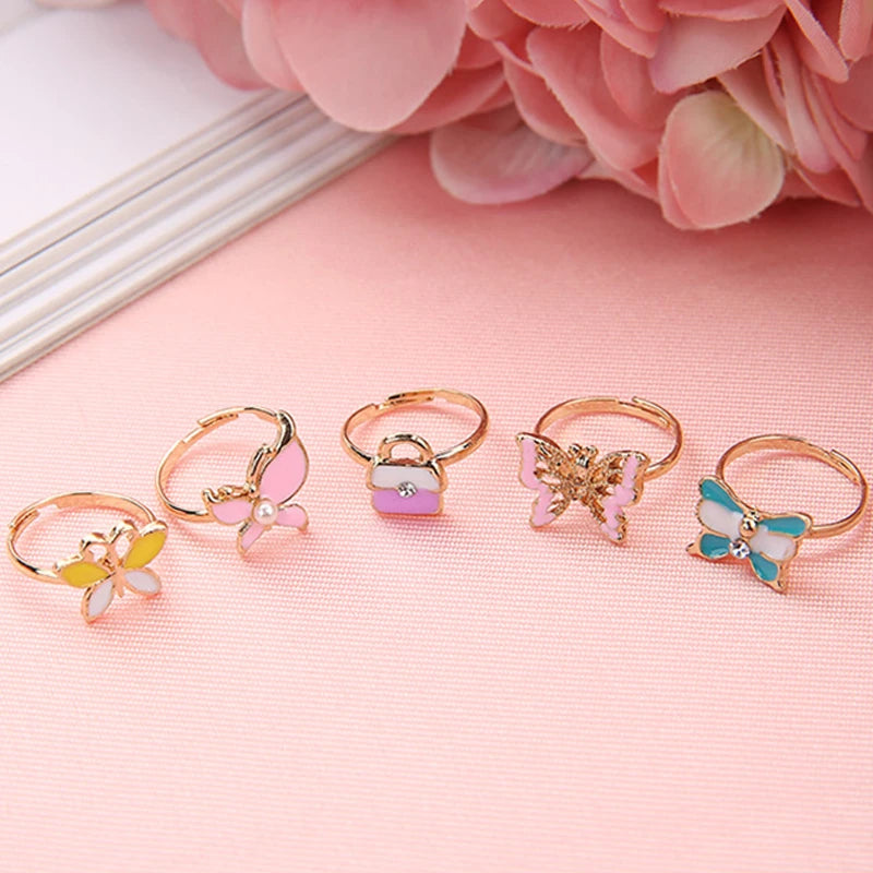 10/20 pcs Children Cute Ring Adjustable Pretend Play Makeup Toys Girls Gifts Animal Fruit Enamel Rings Fashion Beauty TMZ