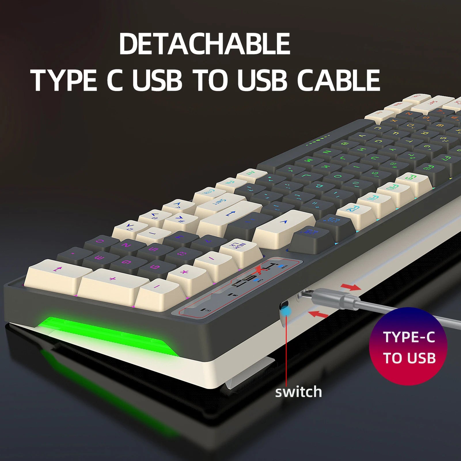 HXSJ L99 2.4G Wireless Rechargeable Keyboard Mouse Combo 96 Keys RGB Membrane Keyboard Colorful Backlight Gaming Mouse Set