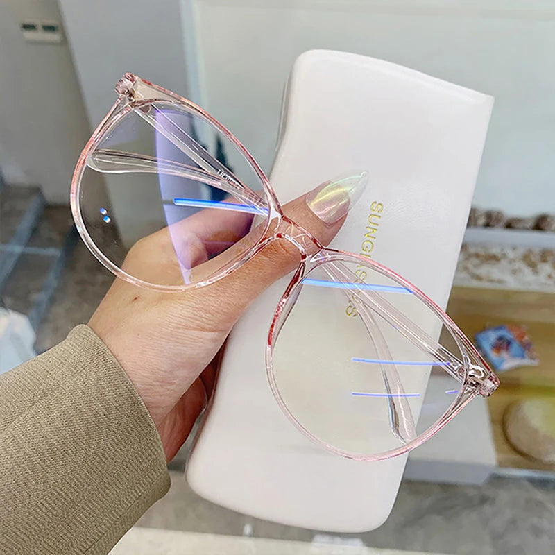 Women Men Transparent Computer Glasses Frame Anti Blue Light Round Glasses Optical Glasses Lenses Blackout Glasses Fashion Gift