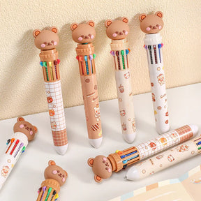 10 Colors Ballpoint Pen Cartoon Bear 0.5mm Colorful Ink Gel Pens Silicone Kawaii Pens School Office Supplies Korean Stationery