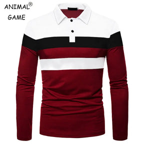 Fashion Men Long Sleeve Polo Shirt Splicing Tee Business Anti-wrinkle Streetwear Casual Men Breathable Tops 5XL