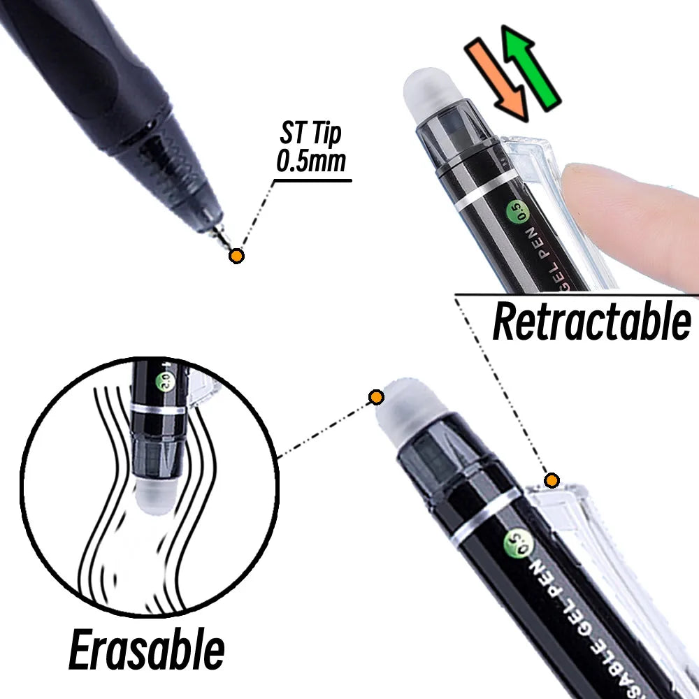 1/5/10Pcs Erasable Pen ST Tip Retractable 0.5mm Black Ink Gel Pens Stationery Supplies Aesthetic Kawaii Office School Pencils