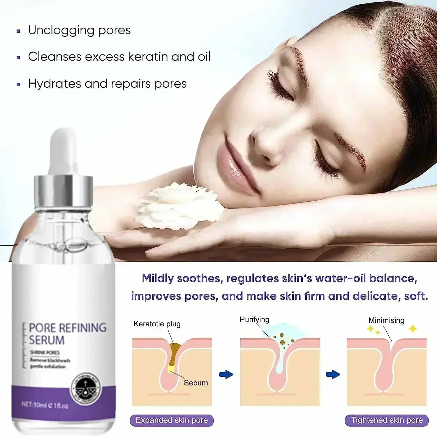 Eliminate All Large Pores Serum Facial Care Firming Rejuvenation Delicate Pore Repair Whitening Brightening Essence