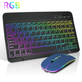 RGB BT Keyboard and Mouse Combo Rechargeable Wireless Blue-tooth Keyboard Mouse Russian Spanish Backlight Keyboard and Mouse Set