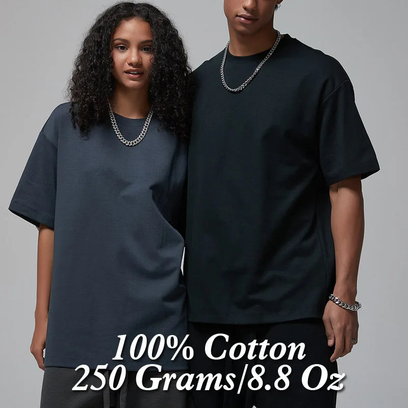 100 Heavy Weight Cotton T shirt For Men Women,Short Sleeve Plain Tops,Solid Oversized Tee Shirts,Quality Clothing 8.8oz 250gsm