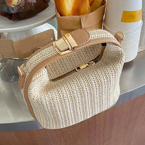 Yogodlns Summer Small Straw Handbag Trendy Shoulder Bag Woven Bucket Crossbody Bag Casual Seaside Beach Bag Gilrs Handle Tote