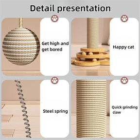 Pet Cat Toy Solid Wood Cat Turntable Funny Cat Stick Balls Durable Sisal Scratching Board Cat Supplies Cat Grab Column