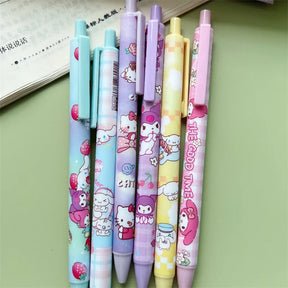 Sanrio Gel Pen12Pcs Kawaii Hello Kitty Strawberry Cinnamoroll Kuromi Melody Student Stationery Write Pens 0.5 Black Exam Pen