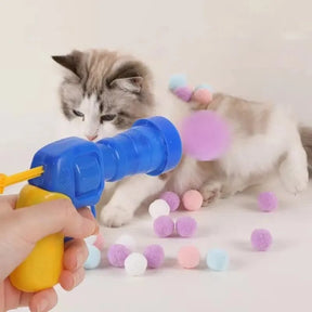 1 Set Cat Toy Interactive High Fun Toy Gun 20PCS Plush Ball Launches Quiet High Bounce Ball To Tease The Cat