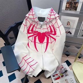 Hip Hop Men Hoodie Flocked Spider Hooded Coat Spring Autumn New Gothic Style Full Zip Up Hoodies Women y2k Sweatshirt