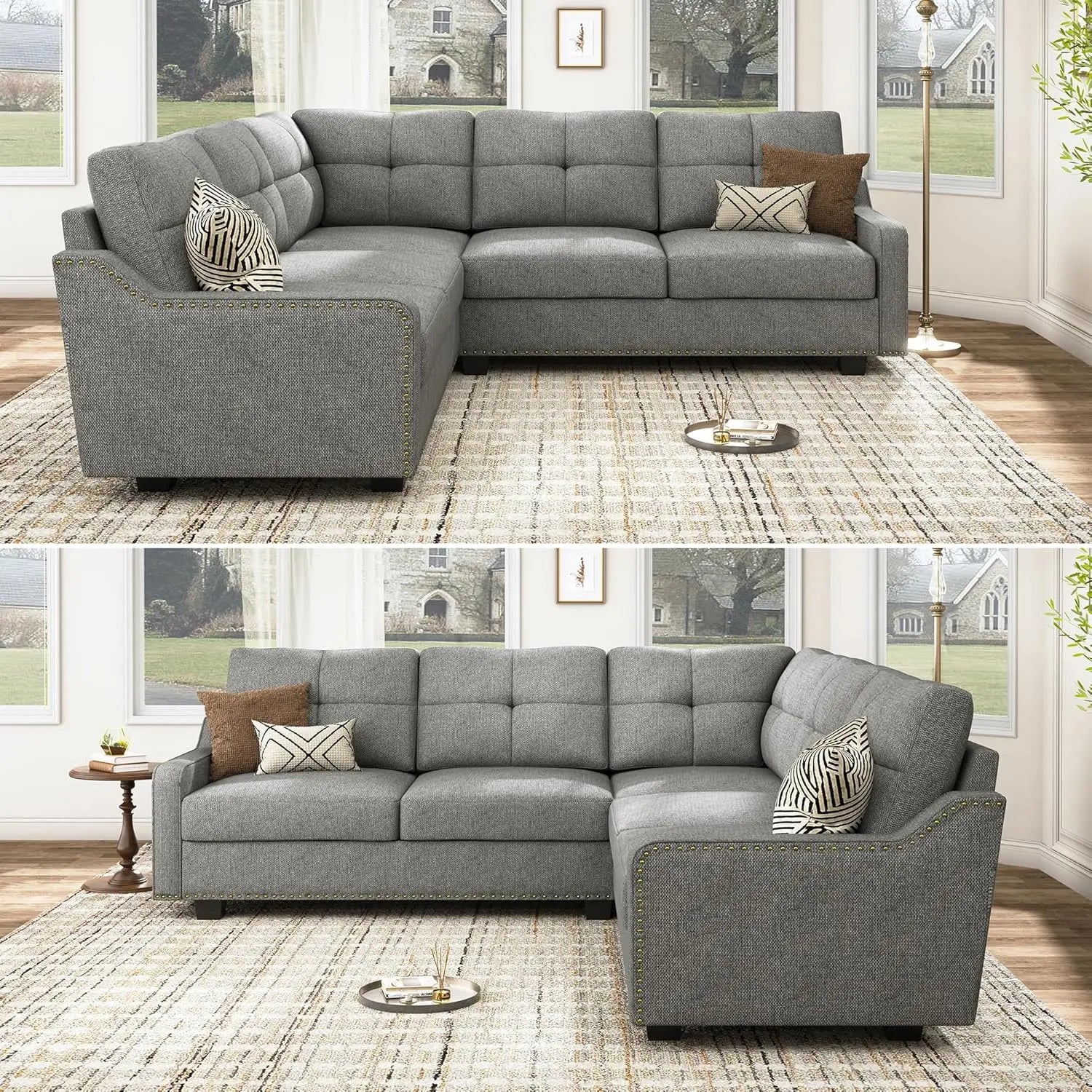 Convertible Sectional Sofa L Shaped Couch for Small Apartment Reversible Sectional Couch for Living Room Light Grey