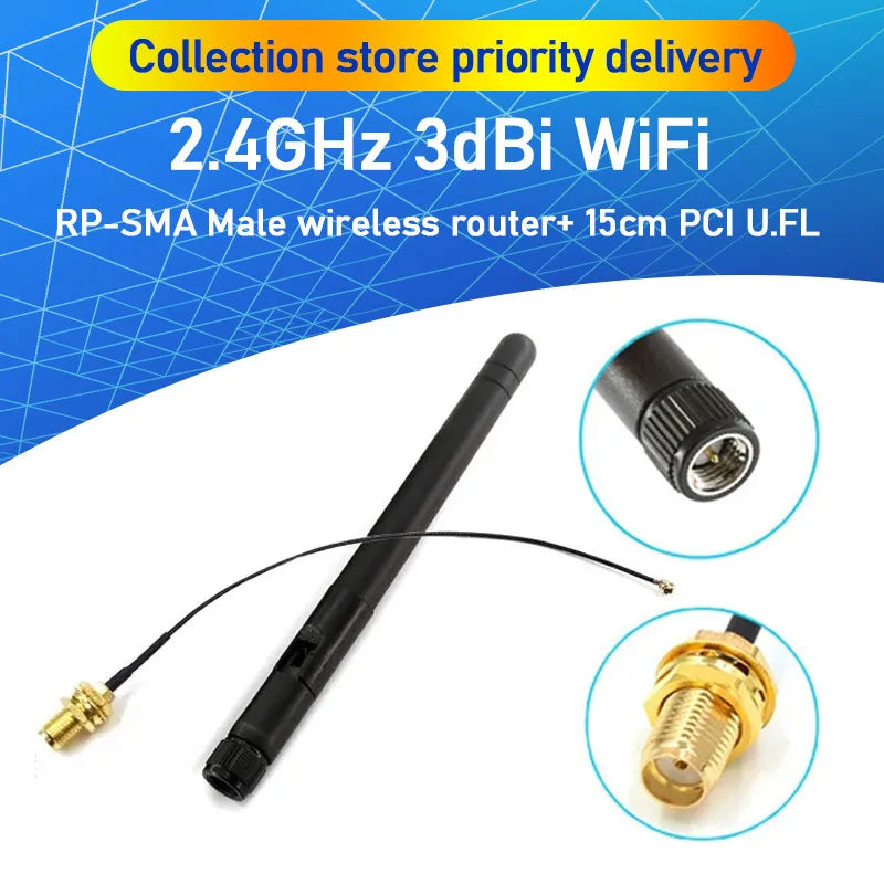 2.4GHz 3dBi WiFi 2.4g Antenna Aerial RP-SMA Male wireless router+ 15cm PCI U.FL IPX to RP SMA Male Pigtail Cable ESP8266 ESP32