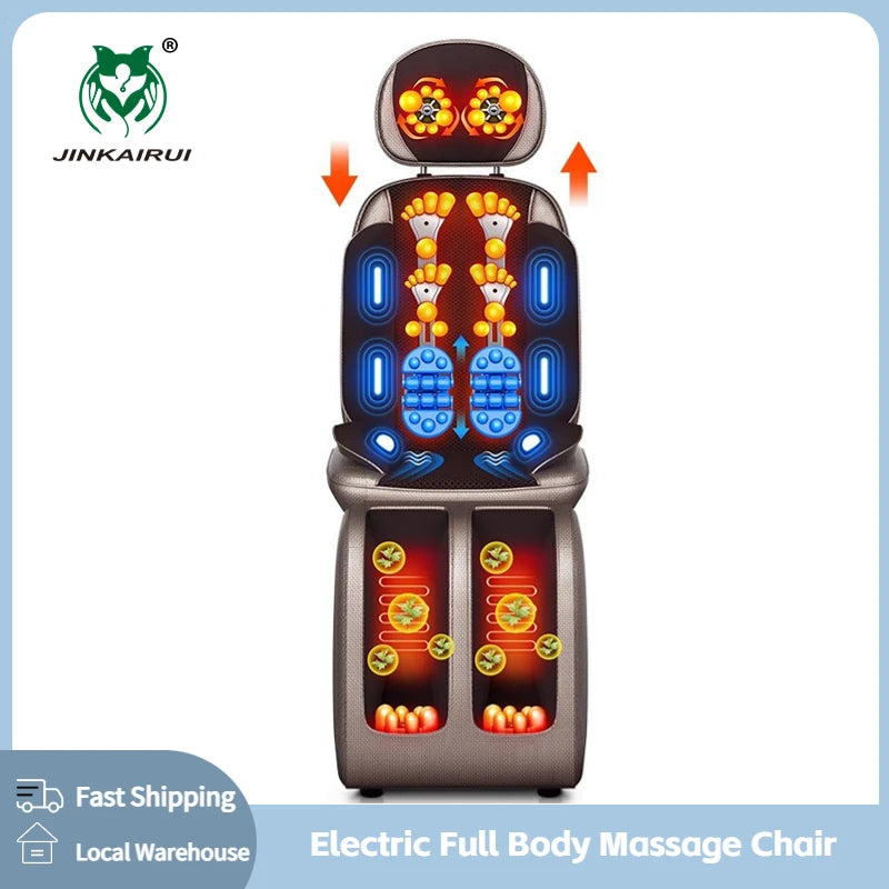 Jinkairui Upgrade Electric Full Body Massage Chair Neck Back Waist Leg Heated Vibration Kneading Shiatsu Cushion Seat Relaxation