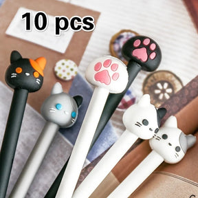 10pcs/batch Kawaii Cat Gel Signature Pen Cute Claw  Stylos Black Ink for Hand Account Writing Stationery Office School Supplies