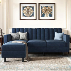 Convertible Sectional Sofa, Velvet L Shaped Couch with Reversible Chaise, Sectional Couch for Small Spaces, Dark Blue