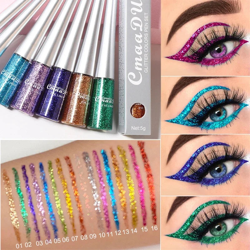 1PC Liquid Shiny Eye Liners Pigment Silver Green Gold Glitter Professional Waterproof Eyeliners Beauty Cosmetics Women Makeup