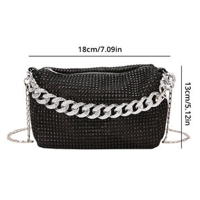 1pc New Portable Fashion Women's Crossbody Bag With Bright Diamonds And Metal Chains PU Material For Dinner Parties Everyday