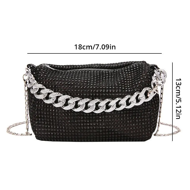 1pc New Portable Fashion Women's Crossbody Bag With Bright Diamonds And Metal Chains PU Material For Dinner Parties Everyday