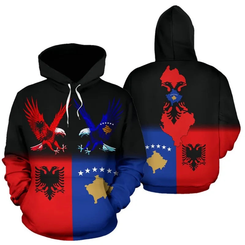 3D Printing Men's Albanian Flag Hoodie Long Sleeve Casual Zipper Jacket Sweatshirt Sportswear For Men Women Pullovers Hoodies