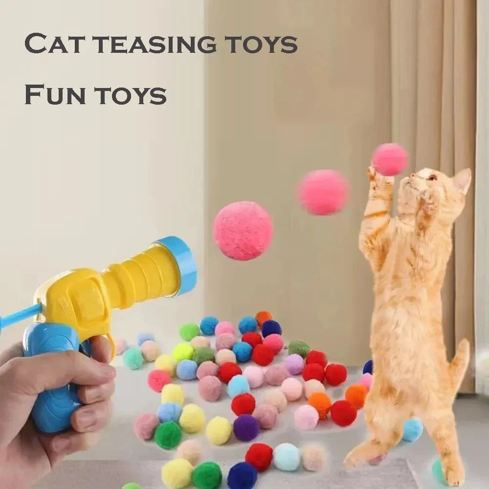 1 Set Cat Plush Toy Gun Plush Launcher Silent Interactive Tool Mini Shooting Gun Games Stretch Plush Ball Toys Pet Supplies