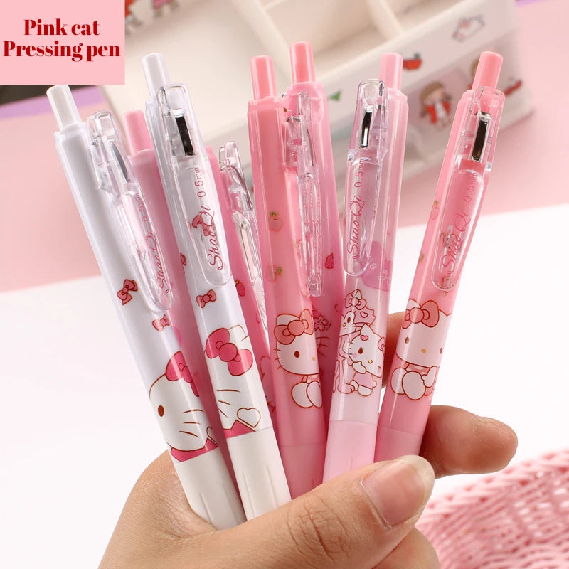 Sanrio Gel Pen12Pcs Kawaii Hello Kitty Strawberry Cinnamoroll Kuromi Melody Student Stationery Write Pens 0.5 Black Exam Pen