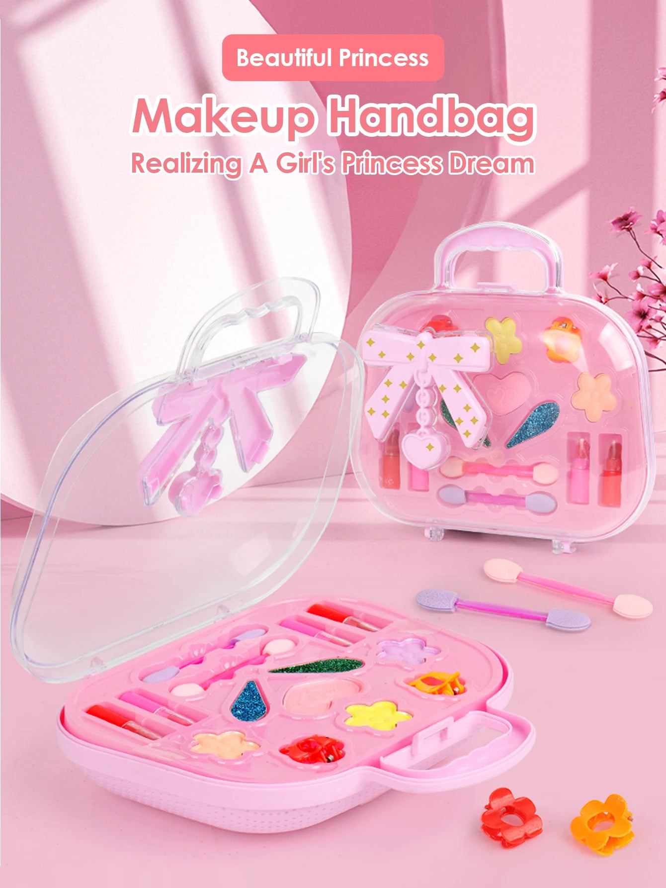 Children's Beauty Small Handbag Toy Girl Makeup Bag, Makeup Toy Princess Washable Pretend Play Makeup Set Toy