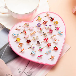 10/20 pcs Children Cute Ring Adjustable Pretend Play Makeup Toys Girls Gifts Animal Fruit Enamel Rings Fashion Beauty TMZ