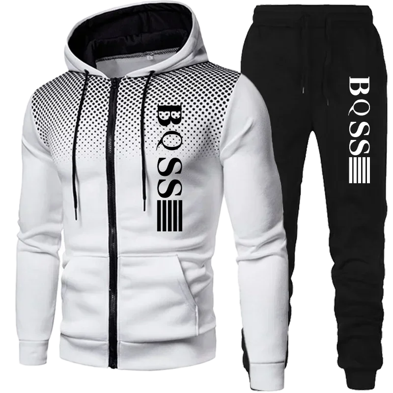 Men Clothing Spotted Sweatshirt Suit Hoodie and Pants Suit Mens Fashion Suits Men's Winter Clothes New Two Piece Set