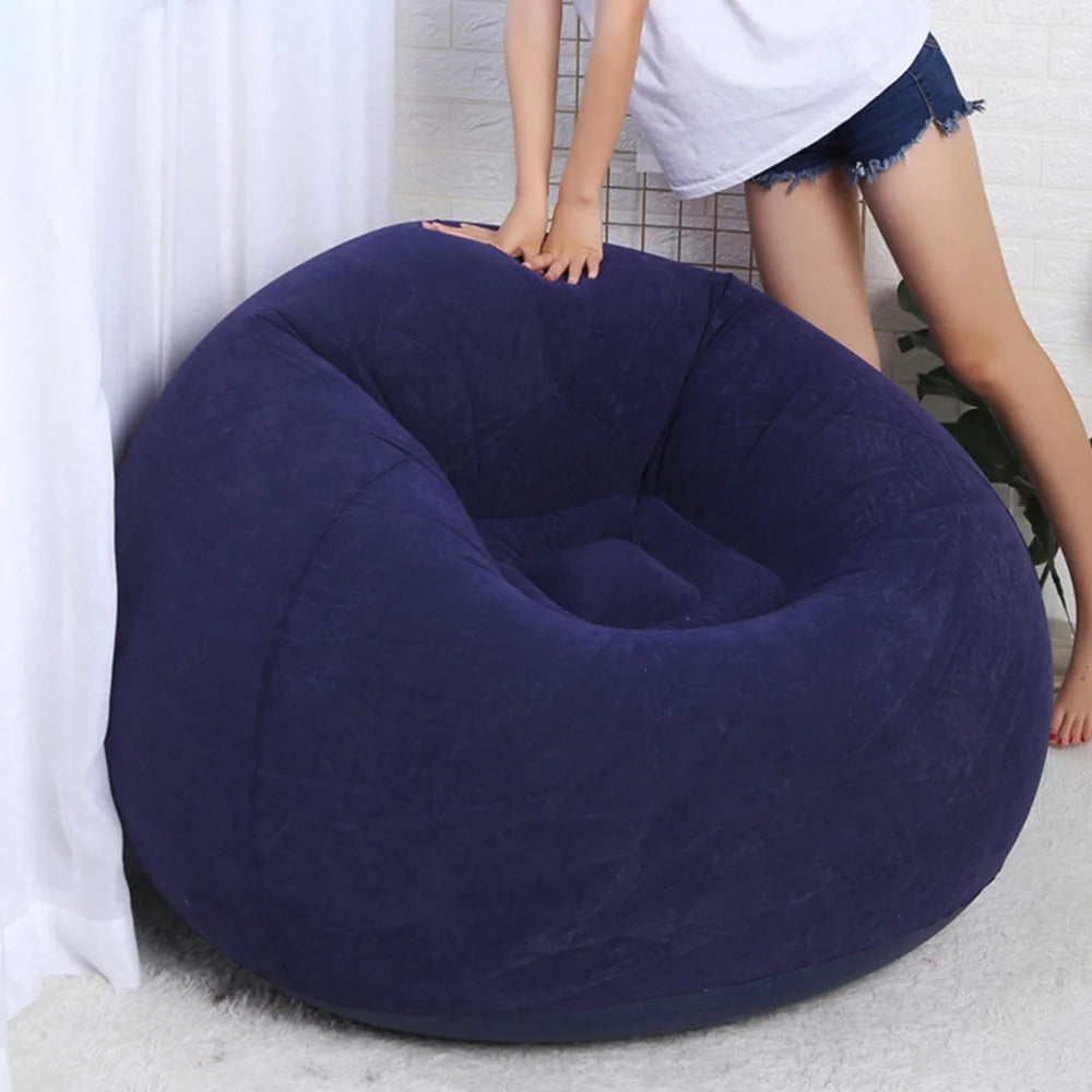 1pc Blue Inflatable Spherica Sofa Flocking Surface Round Sofa Living Room Bedroom Portable Folding Lazy Sofa Chair