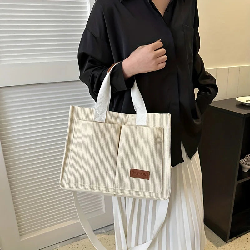 Women's Corduroy Tote Bag Large Capcity Handbags for Women Commuting Women's Bag Messenger Shoulder Bag Female Handbag