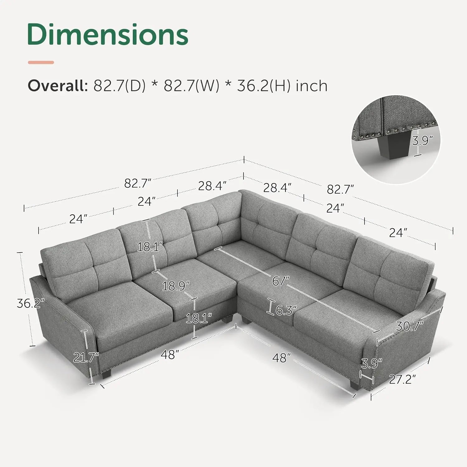 Convertible Sectional Sofa L Shaped Couch for Small Apartment Reversible Sectional Couch for Living Room Light Grey