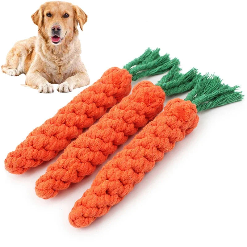 Dog Toy Carrot Knot Rope Ball Cotton Rope Dumbbell Puppy Cleaning Teeth Chew Toy Durable Braided Bite Resistant Pet Supplies