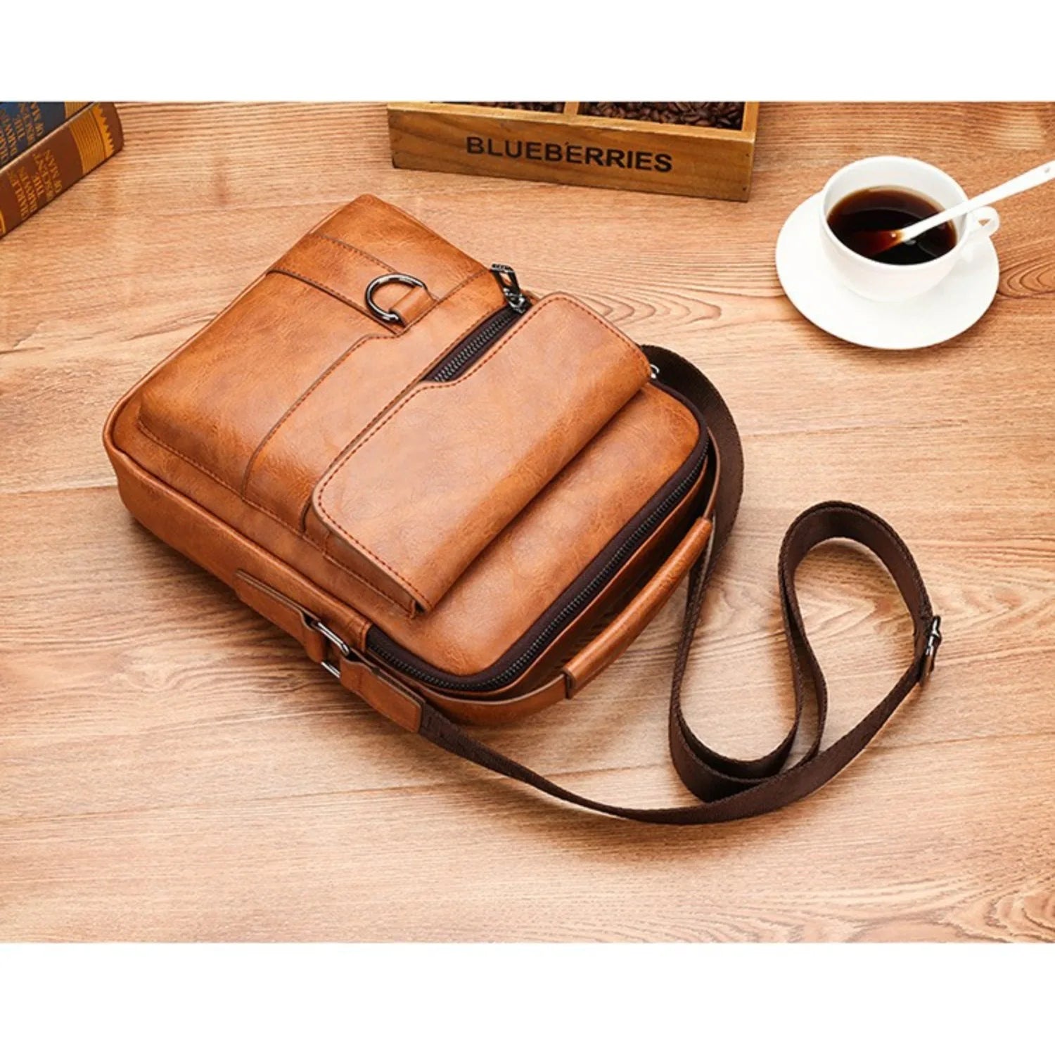 Men's Shoulder Bag PU Leather Flap Mens Crossbody Business Flap (for 9.7" iPad) Mens Solid Crossbody Travel Bag