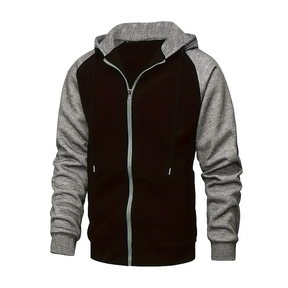 New Men's Zip-Up Color Block Hoodie with Casual Stylish & Durable Fall/Winter Top Raglan Sleeves Hoodies Sweatshirt Male