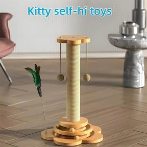 Pet Cat Toy Solid Wood Cat Turntable Funny Cat Stick Balls Durable Sisal Scratching Board Cat Supplies Cat Grab Column