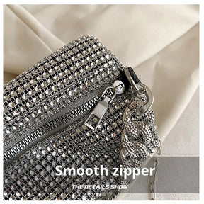 1pc New Portable Fashion Women's Crossbody Bag With Bright Diamonds And Metal Chains PU Material For Dinner Parties Everyday