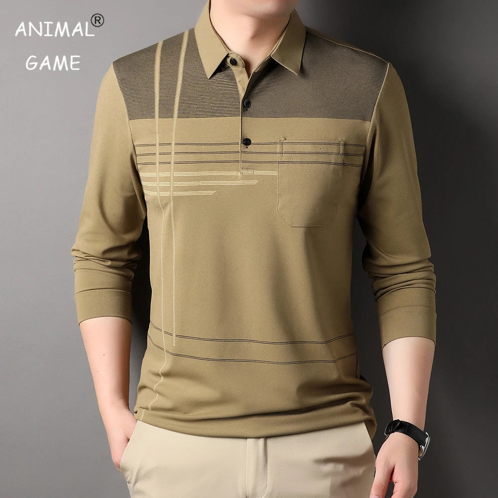 New Fashion Brand Designer Luxury Plain Mens Polo Shirts Regular Fit Casual Long Sleeve Tops Mens Clothing