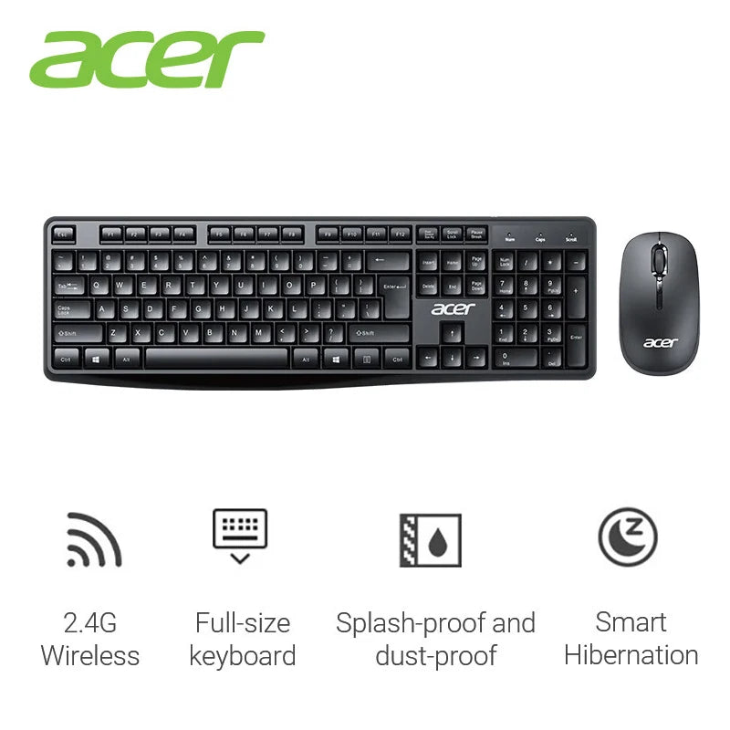 2.4G Wireless Keyboard and Mouse Combo Ergonomic Office Full-Size Slim USB Keyboard & Mouse Set for Computer Tablet Laptop PC