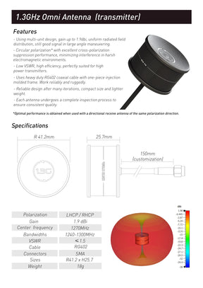 1.2G 1.3G High Gain Circular Polarized Omni Antenna 1.9dbi RHCP SMA For High Power VTX Video Transmitter FPV Long Range Drone